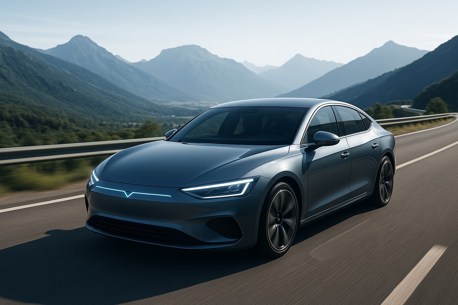 Bild eines E-Autos auf der Landstraße