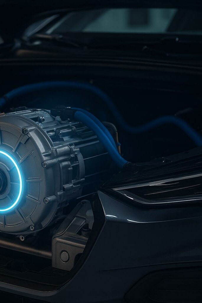 Bild von einem E-Motor, welcher in einem E-Auto eingebaut ist